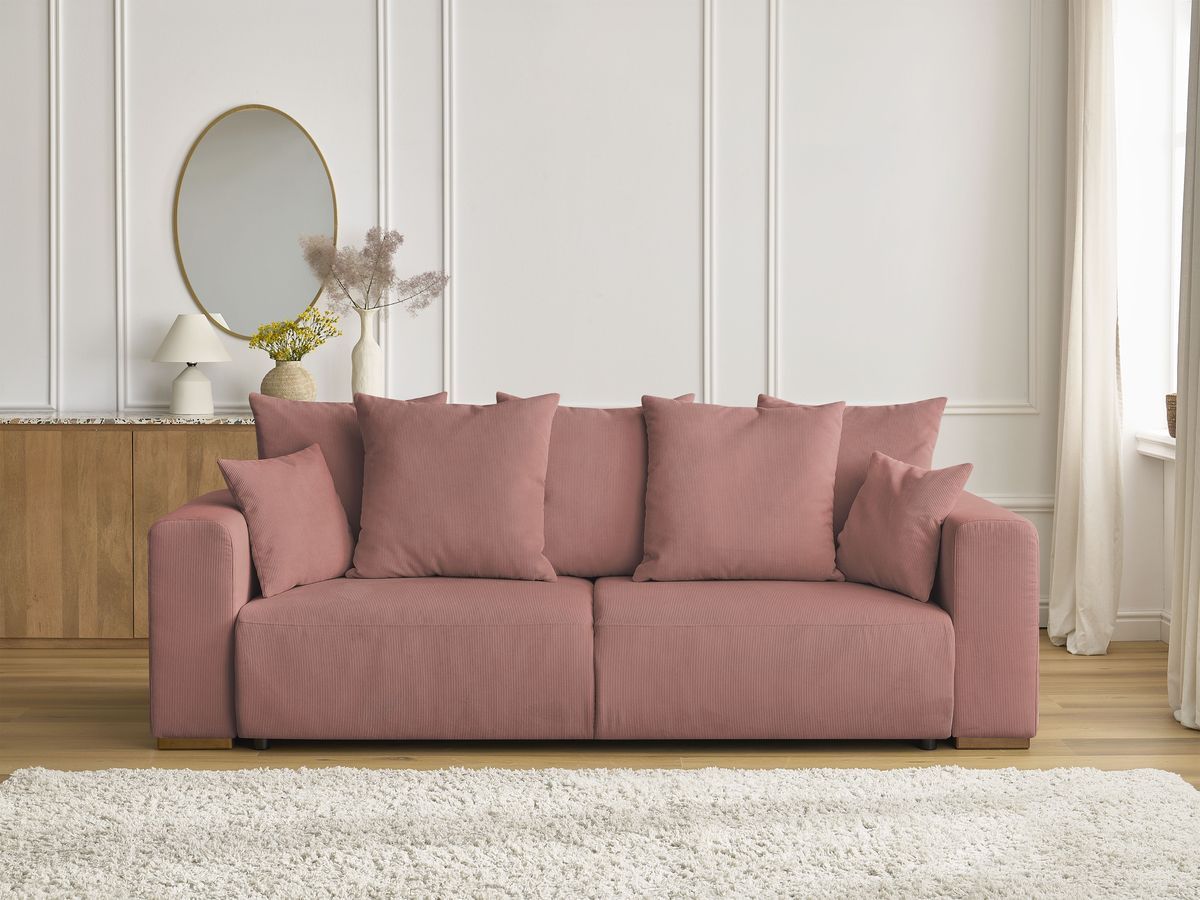 Bobochic Sidonie Schlafsofa 3-Sitzer mit Bettkasten Cordsamt Rosa