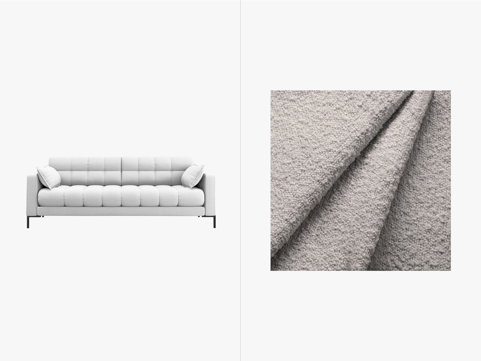 Micadoni Sofa Mamaia 3-Sitzer Boucle Baloo Hellgrau schwarze Beine