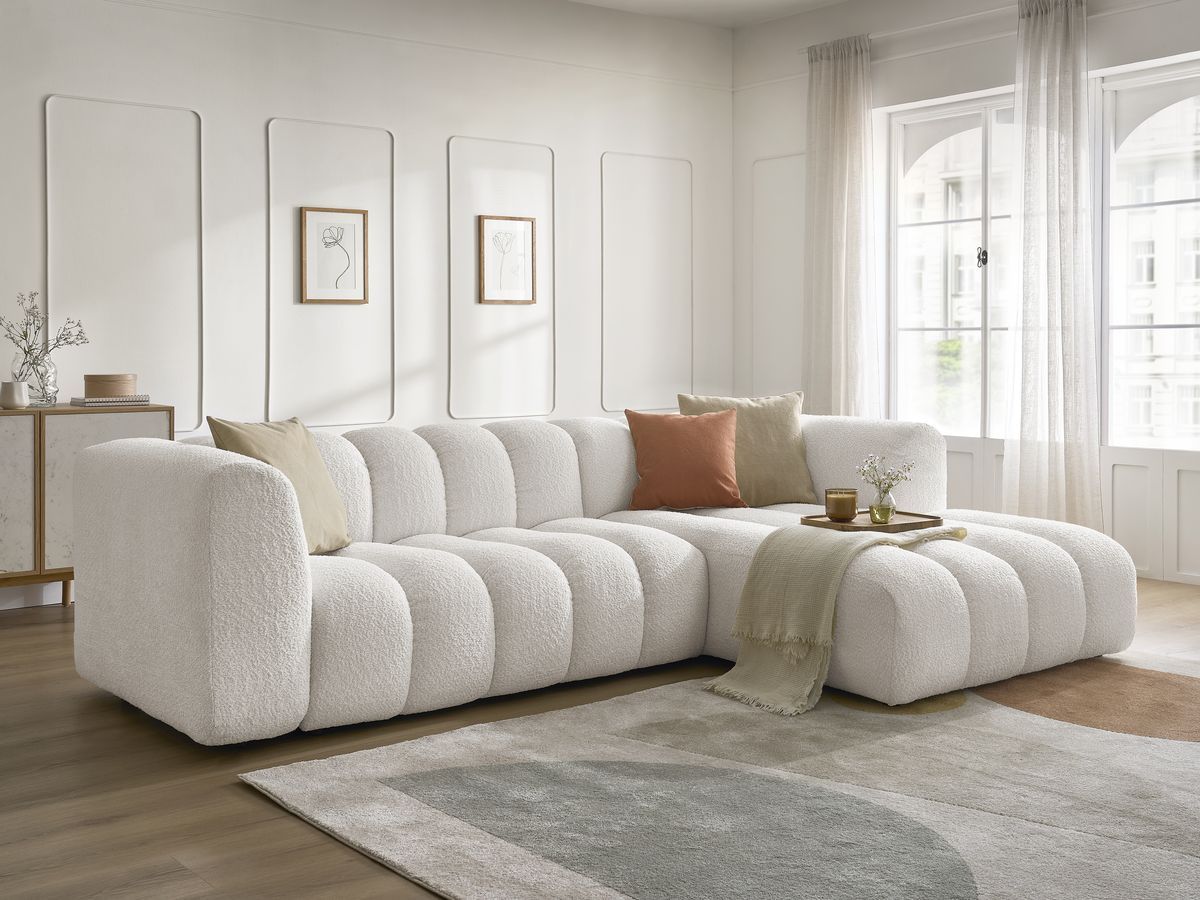 Bobochic Talia Ecksofa Bouclé-Stoff Weiß Ecke rechts