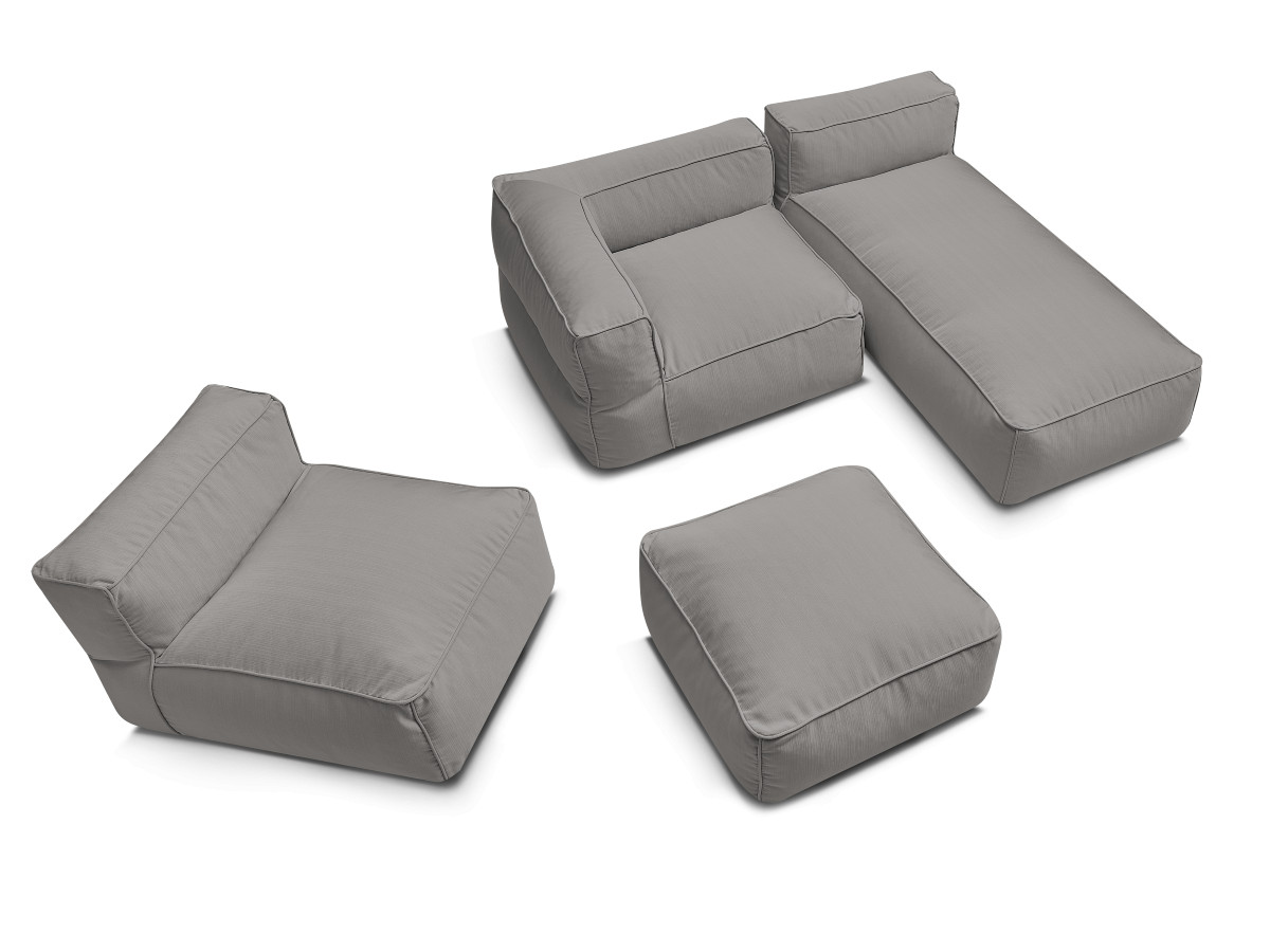 Bobochic Giulia Gartensofa 4-Sitzer mit Pouf, 1 Eckmodul Stoff Dunkelgrau