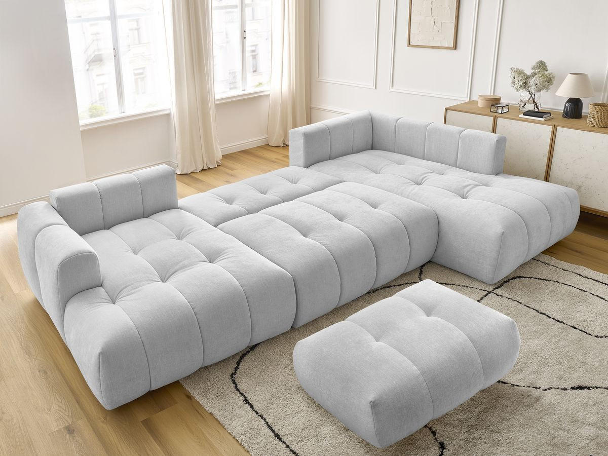 Bobochic Fuji Wohnlandschaft mit Pouf Stoff Hellgrau Ecke links