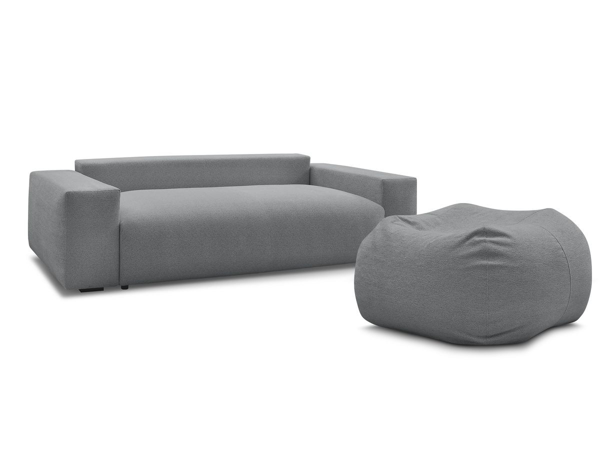 Bobochic Voltaire Schlafsofa 4-Sitzer mit Bettkasten und Pouf Melange-Stoff Dunkelgrau