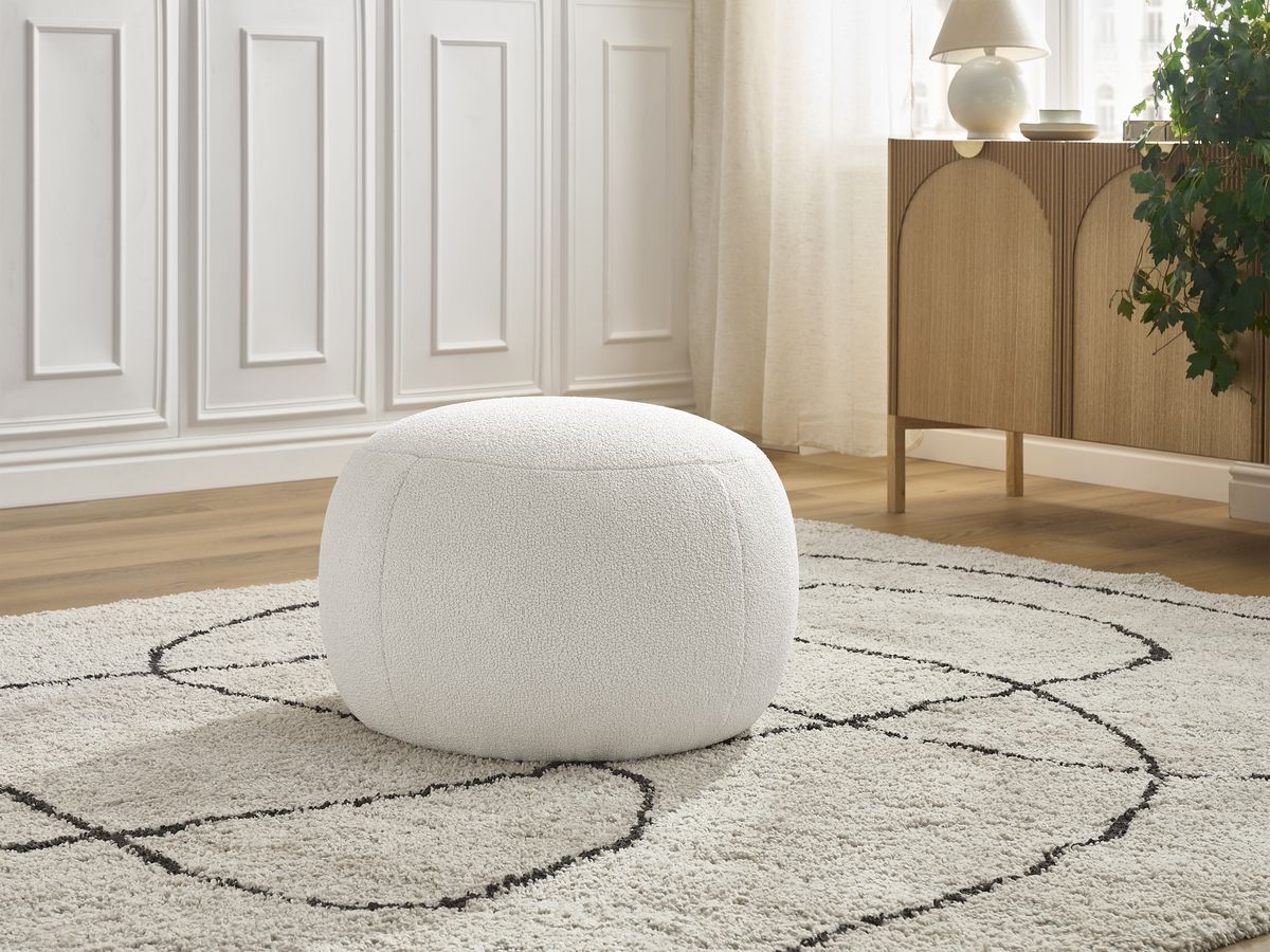 Bobochic Hayden Pouf, rund Bouclé-Stoff Weiß, 60 cm