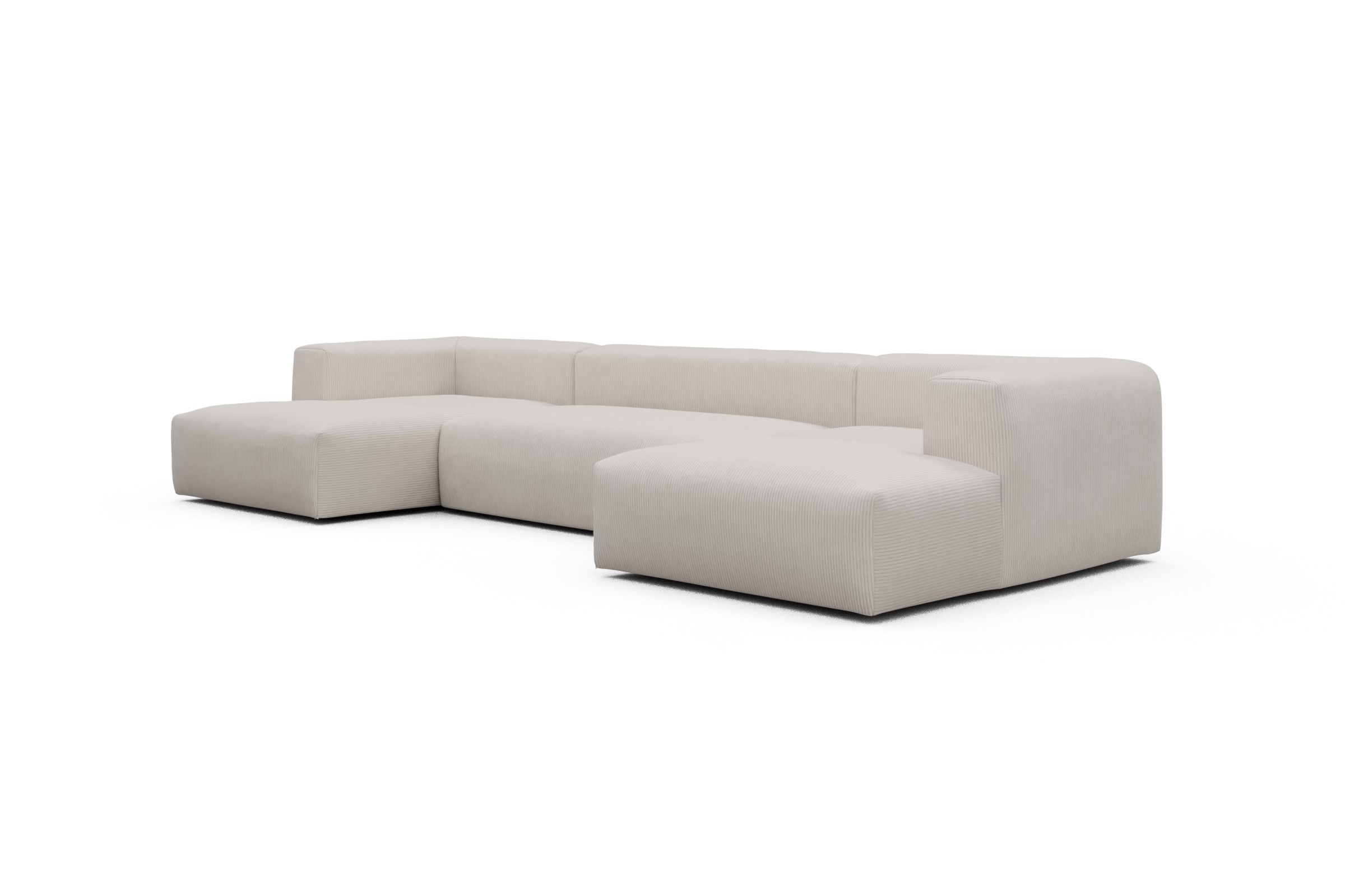 Wohnlandschaft Fred mit 2-Sitzer und Chaiselongue beidseitig Kord Corduroy 594-Ivory