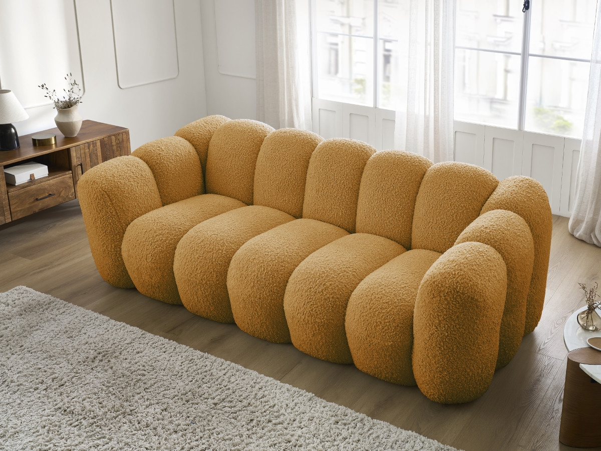 Bobochic Hippolyte Sofa 3-Sitzer Bouclé-Stoff Gelb