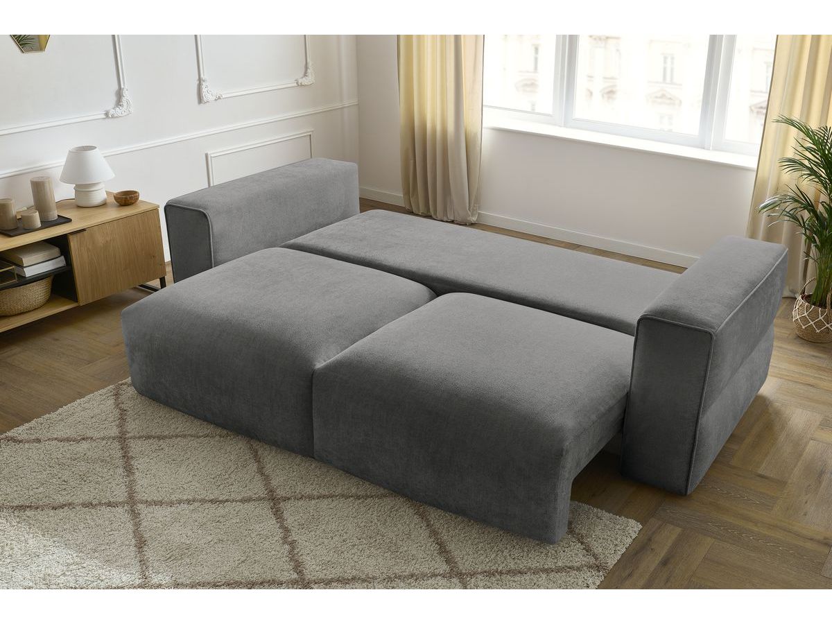 Bobochic Ezechiel Schlafsofa 3-Sitzer mit Bettkasten Stoff Dunkelgrau