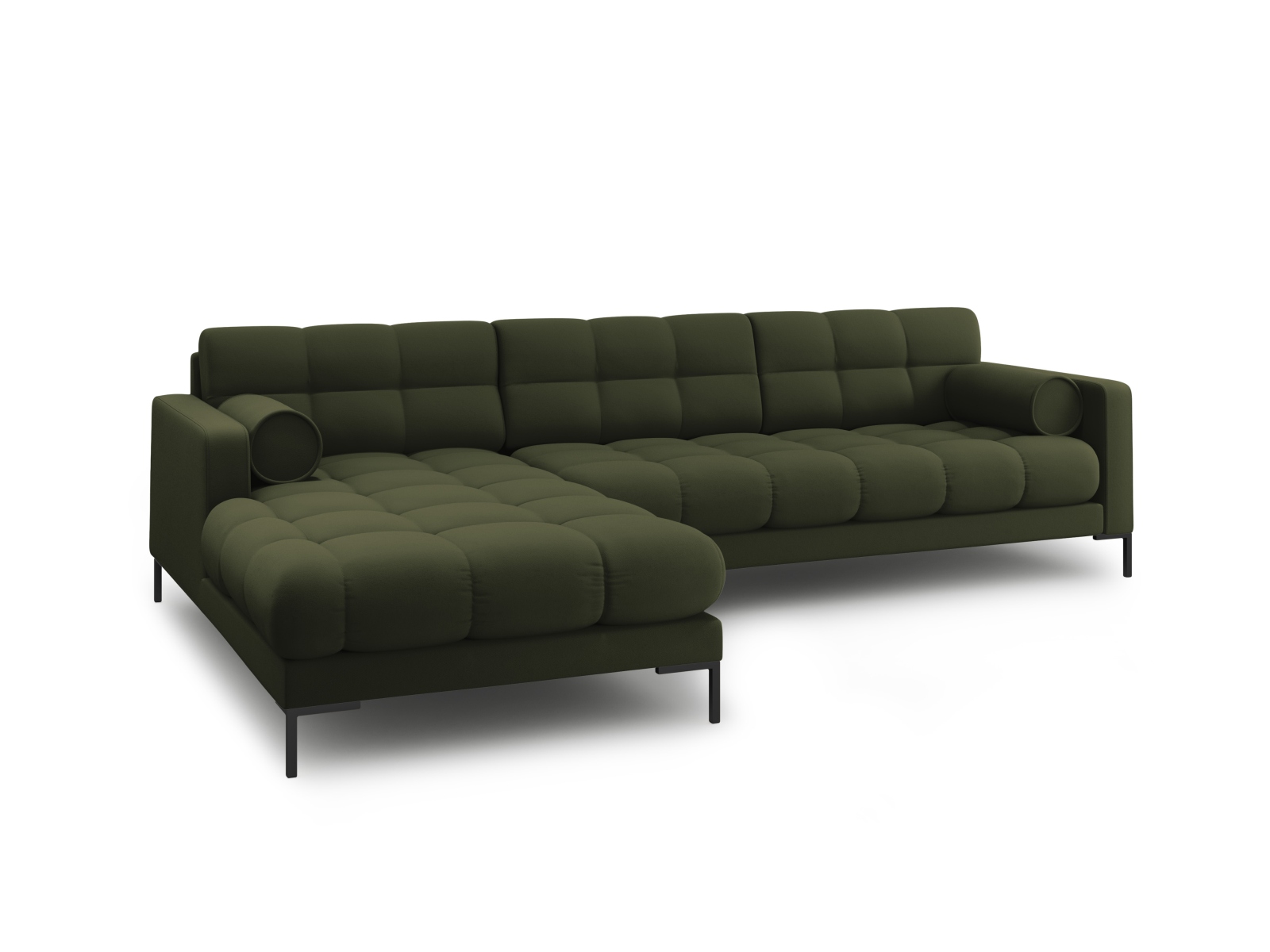Cosmopolitan Design Ecksofa Bali 5-Sitzer Strukturierter Stoff Neve Grün Links Beine Schwarzes Metall