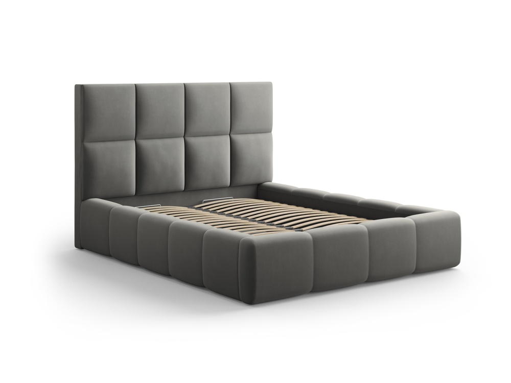 Cosmopolitan Design Stauraumbett mit Kopfteil Livigno 140x200 Samt Bluvel Hellgrau