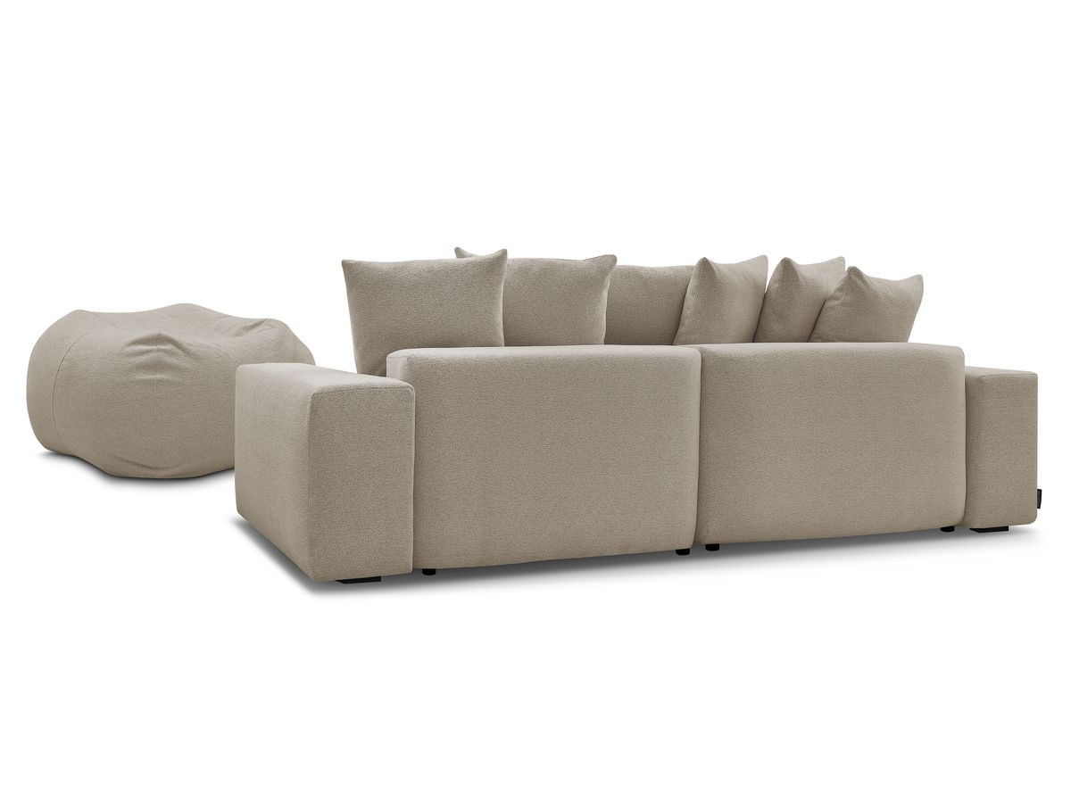 Bobochic Voltaire Ecksofa mit Schlaffunktion und Bettkasten und Pouf Melange-Stoff Taupe