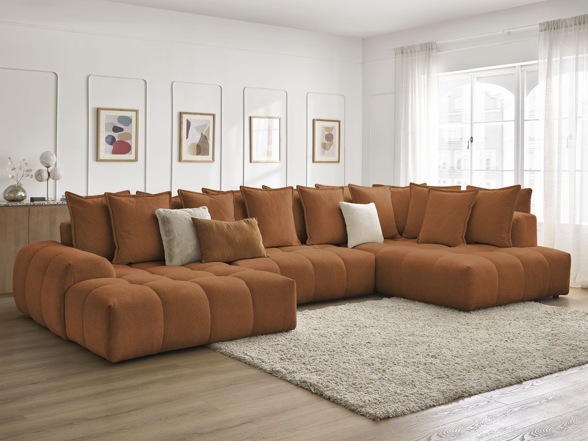 Bobochic Everest Wohnlandschaft, 14 Kissen Melange-Stoff Orange Ecke links