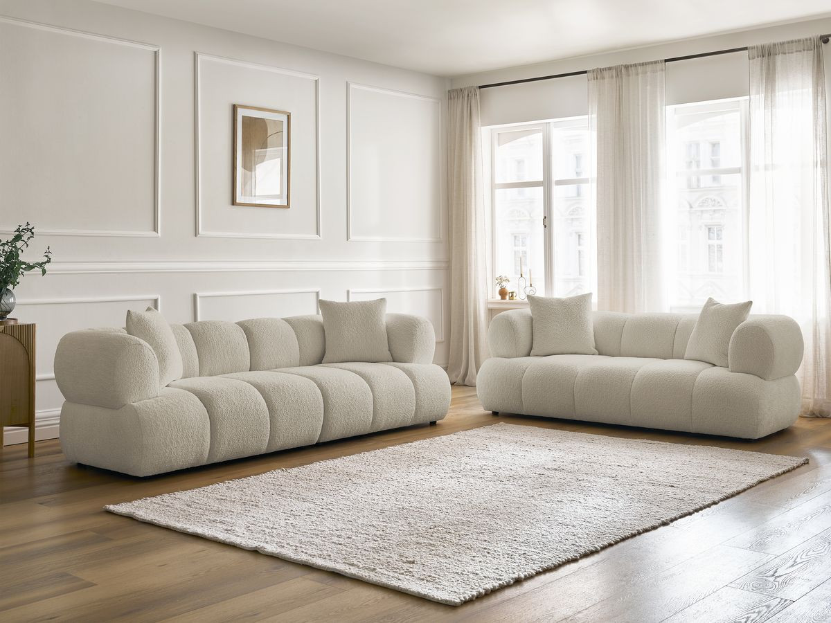Bobochic Pamira Sofa 5-Sitzer Bouclé-Stoff Beige