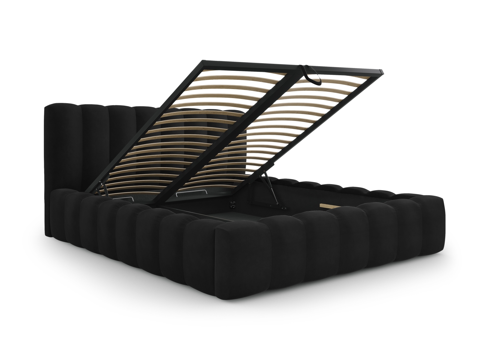 Cosmopolitan Design Stauraumbett mit Kopfteil Palma 200x200 Samt Bluvel Schwarz