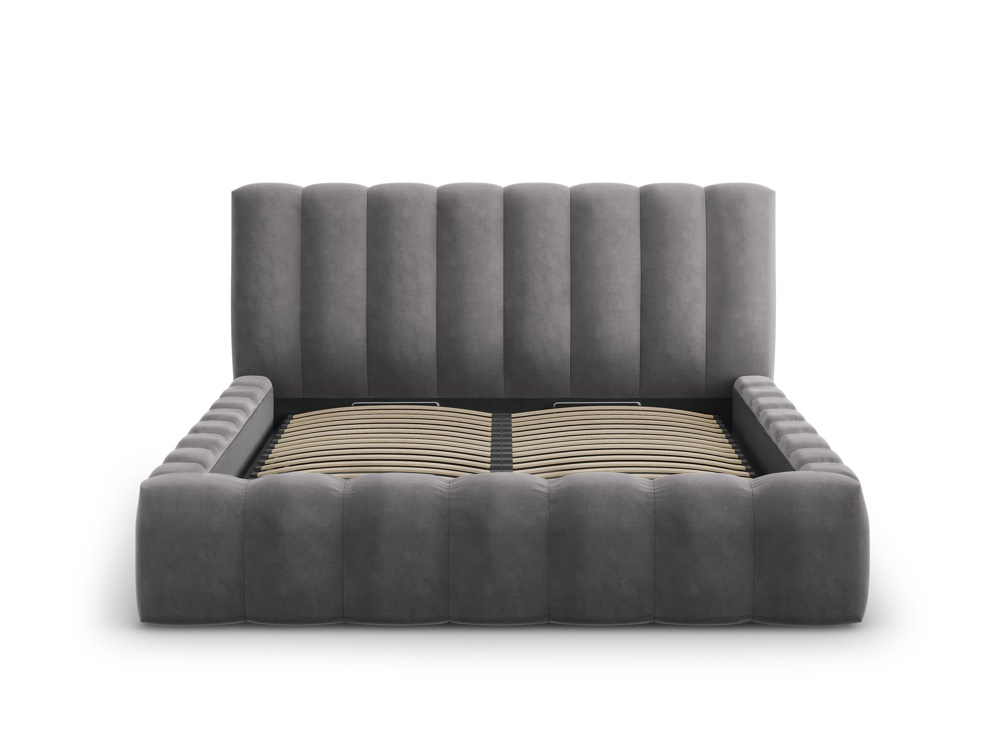 Cosmopolitan Design Stauraumbett mit Kopfteil Palma 140x200 Samt Bluvel Grau