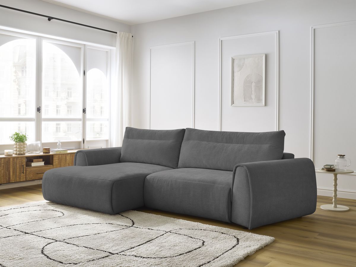 Bobochic Aden Ecksofa 293 × 152 cm Stoff Dunkelgrau Ecke links