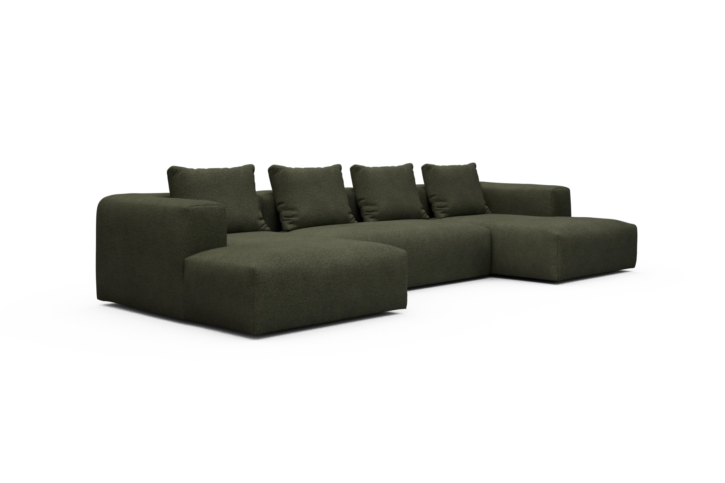 Wohnlandschaft Fred mit 2-Sitzer und Chaiselongue beidseitig Boucle-Forest-Green