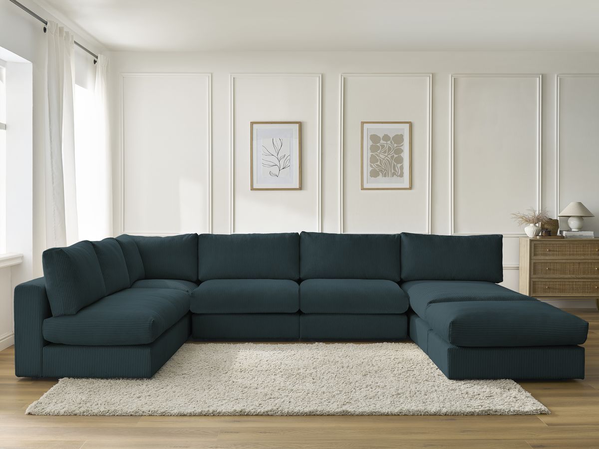 Bobochic Paris Ecksofa mit Pouf 369 × 167 cm Cordsamt Dunkelblau