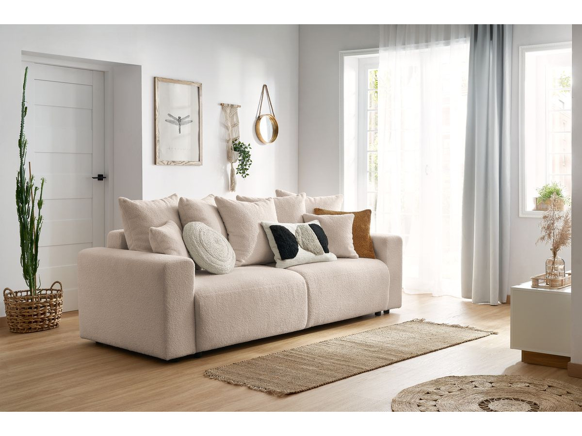 Bobochic Envy Schlafsofa 3-Sitzer mit Bettkasten Bouclé-Stoff Beige