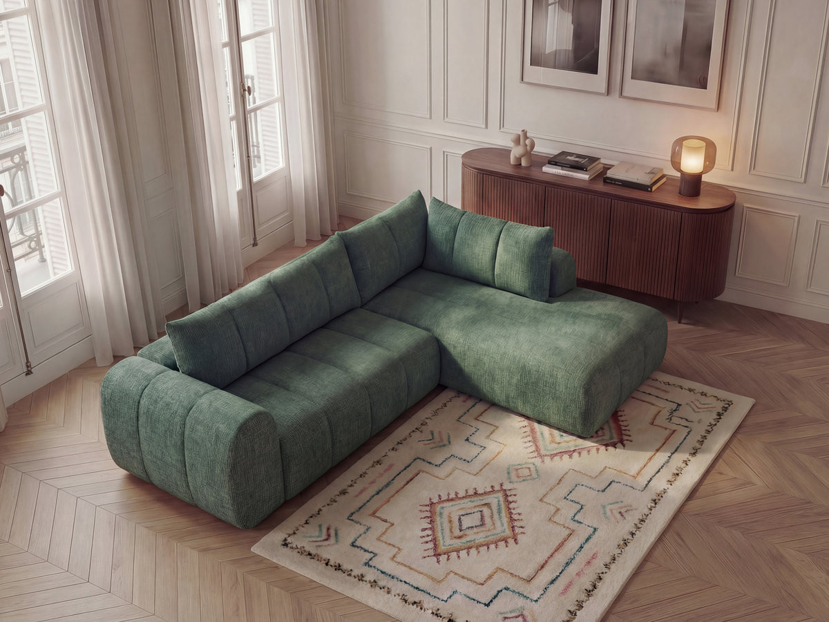Bobochic Nesty Ecksofa in L-Form, 256 cm Melange-Stoff Dunkelgrün Ecke rechts