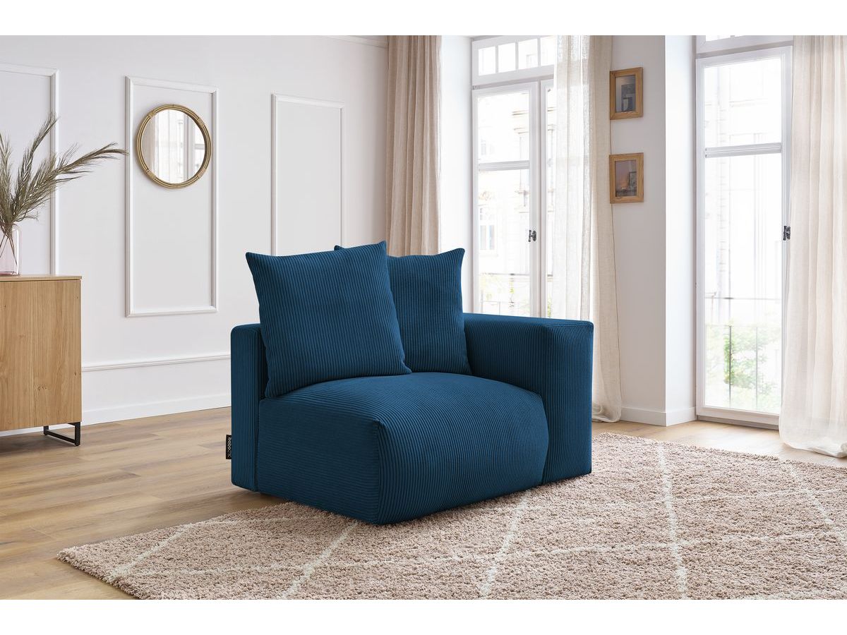 Bobochic Voltaire Sofamodul 1-Sitzer 130 × 100 cm Cordsamt Dunkelblau Ecke rechts