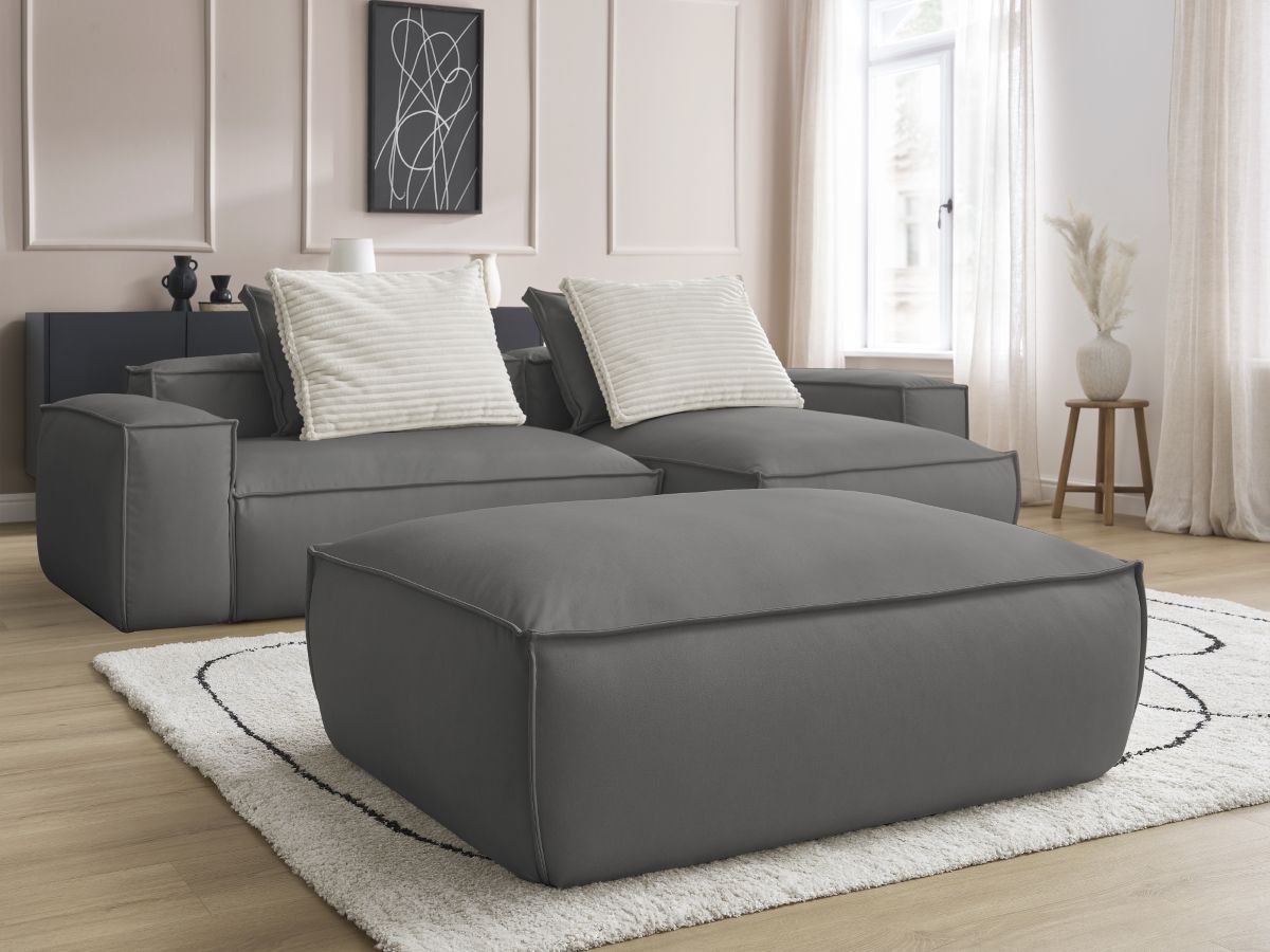 Bobochic Boheme Ecksofa mit Pouf Kunstleder Dunkelgrau