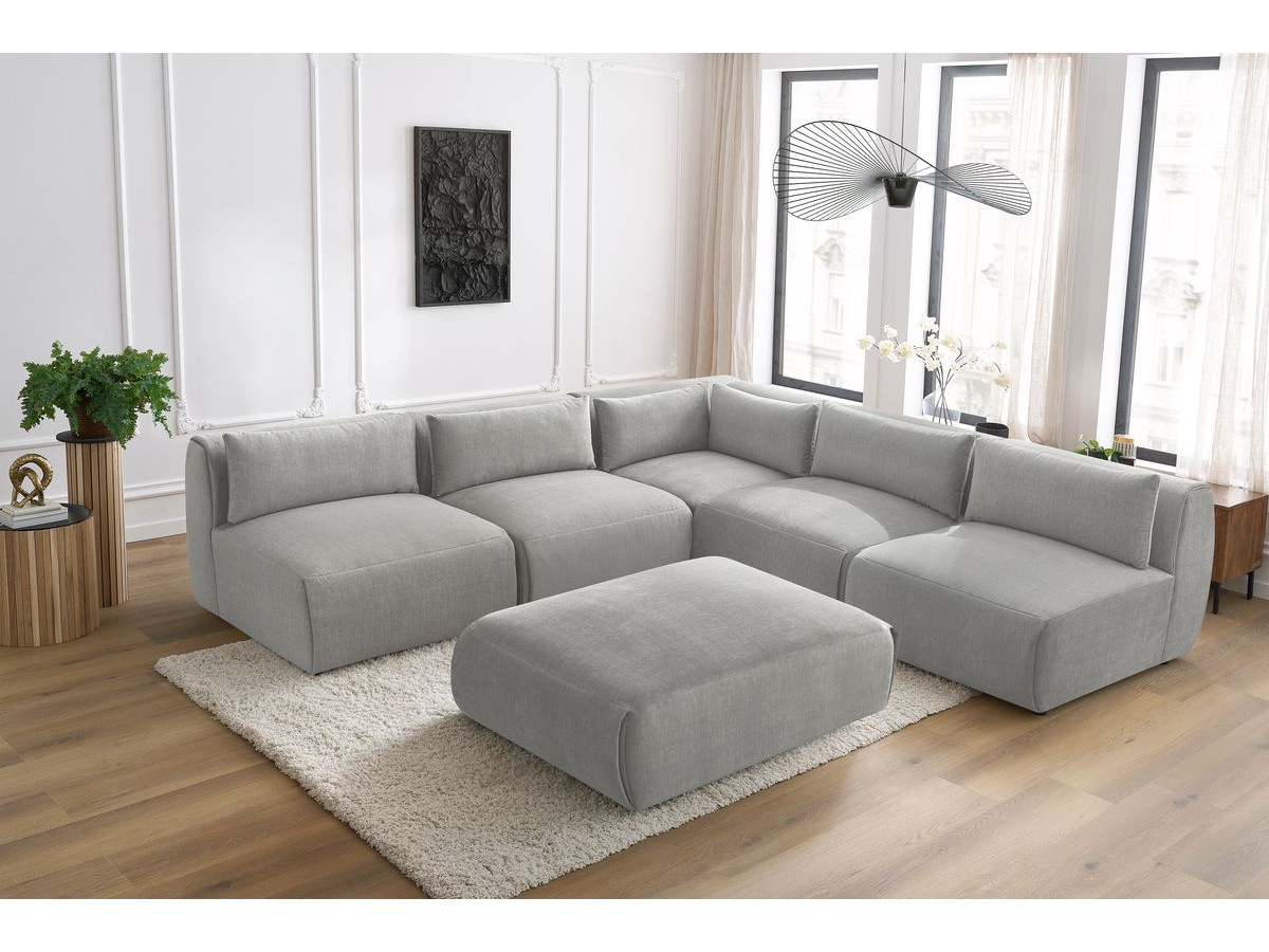 Bobochic Jeanne Ecksofa mit Pouf Samt Hellgrau