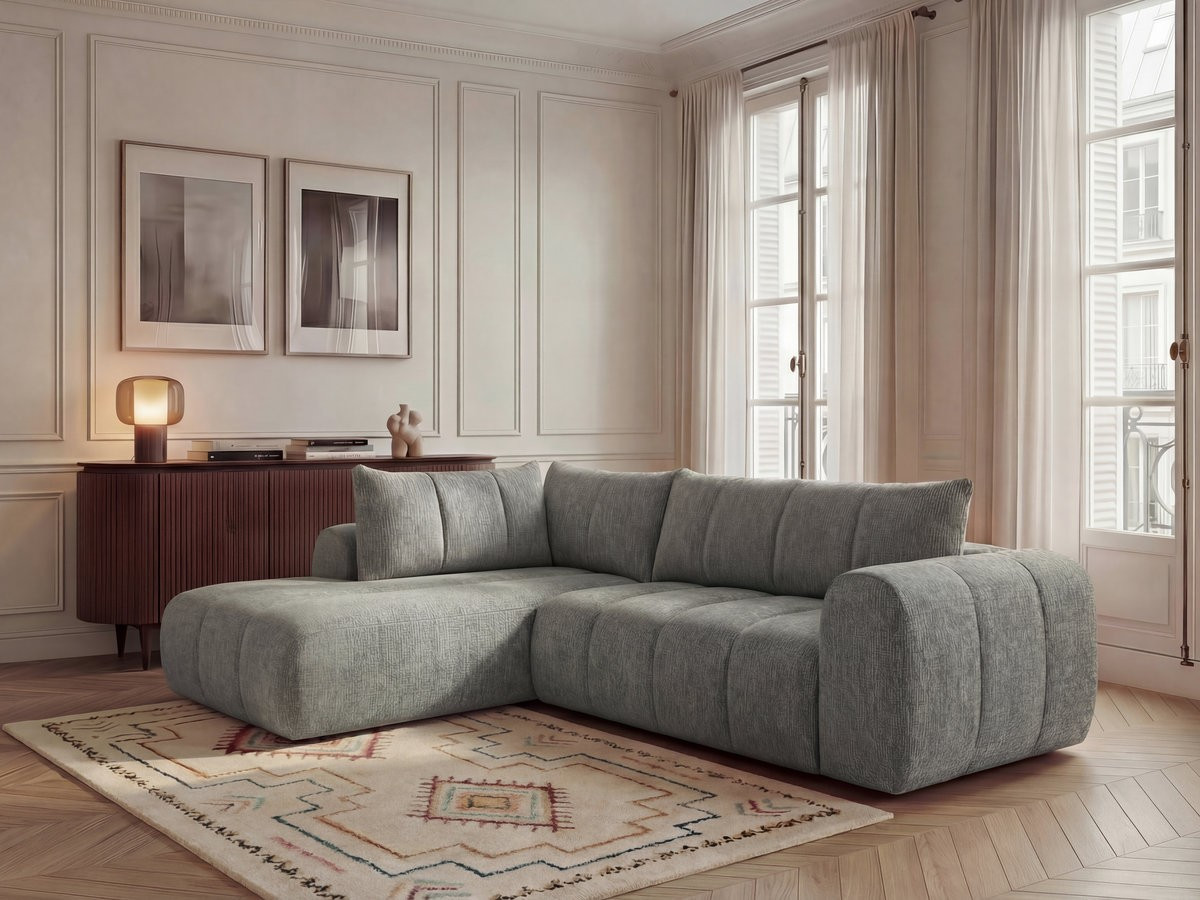 Bobochic Nesty Ecksofa in L-Form, 256 cm Melange-Stoff Dunkelgrau Ecke links