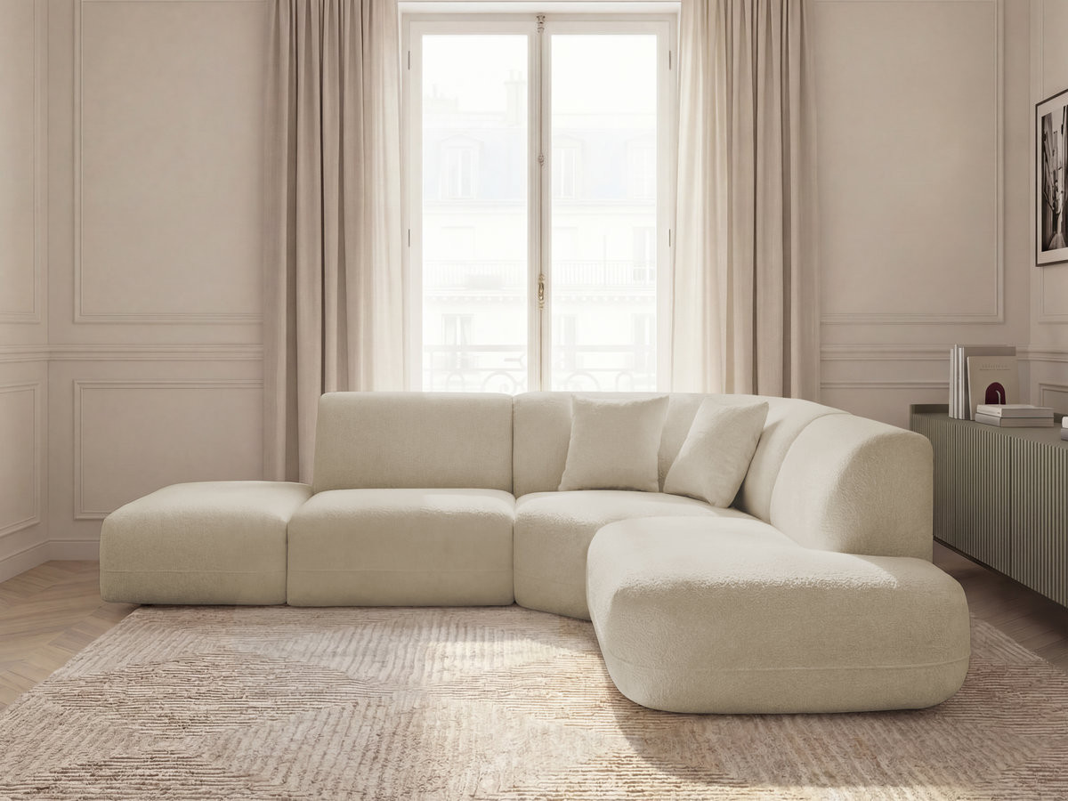 Bobochic Anda Ecksofa 279 × 264 cm Chenille Beige Ecke rechts