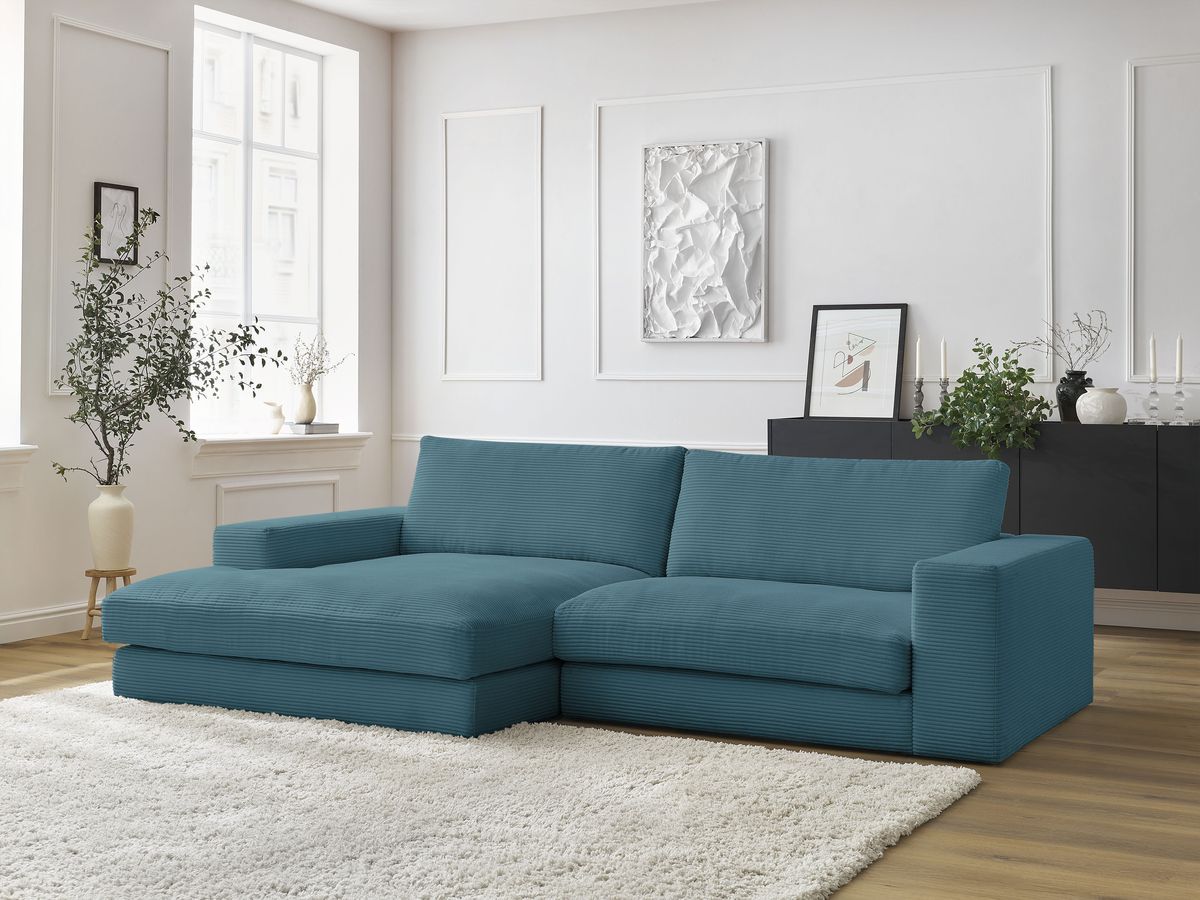 Bobochic Leonard Ecksofa 274 × 159 cm Cordsamt Hellblau Ecke links