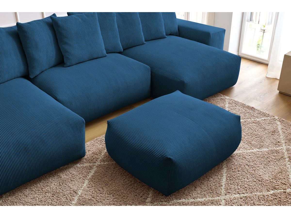 Bobochic Voltaire Wohnlandschaft mit Pouf 420 × 174 cm, Liegefläche 135 × 345 cm Cordsamt Dunkelblau