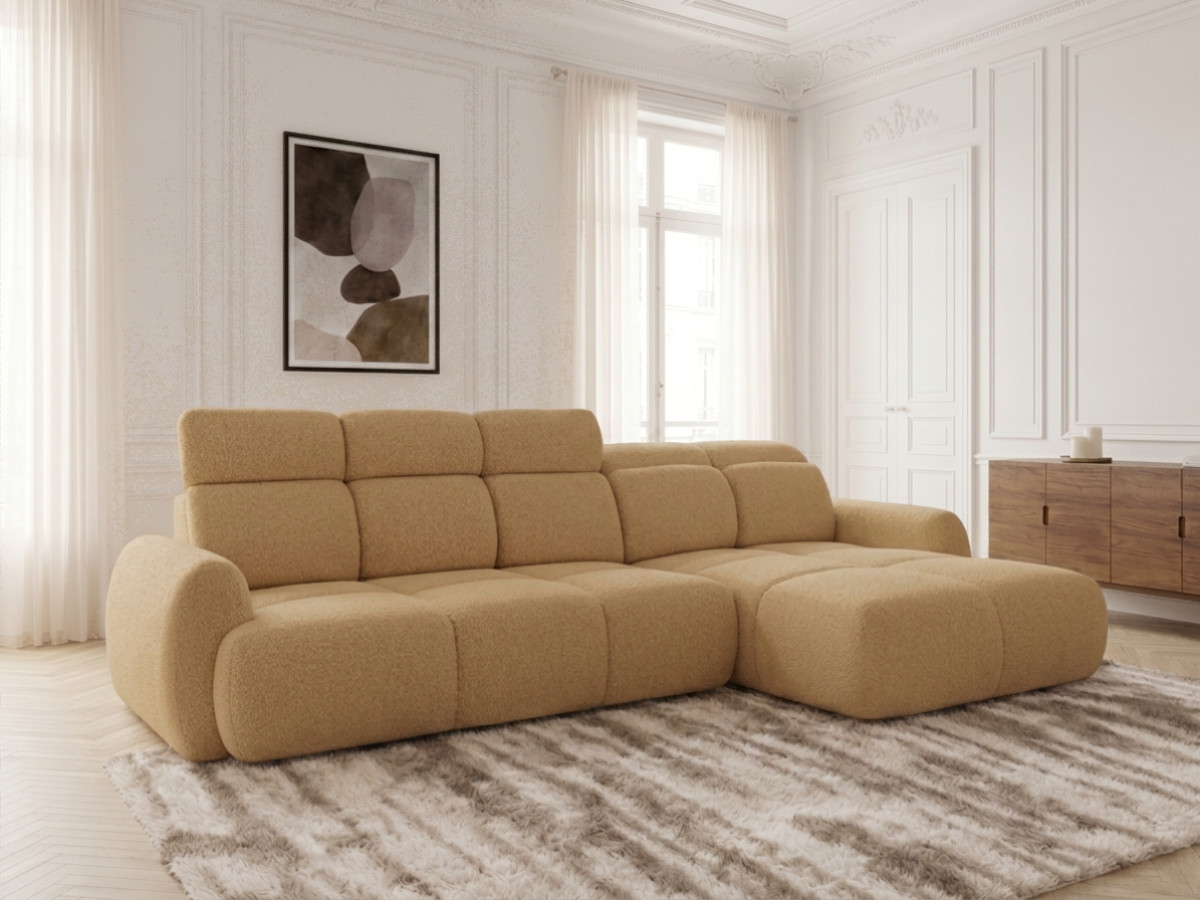 Bobochic Ruby Ecksofa mit Schlaffunktion und Bettkasten Chenille Gelb Ecke rechts