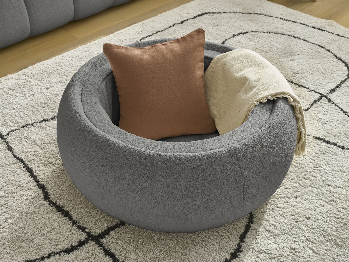 Bobochic Hayden Sofa 3-Sitzer mit Pouf 256 × 107 cm Bouclé-Stoff Dunkelgrau
