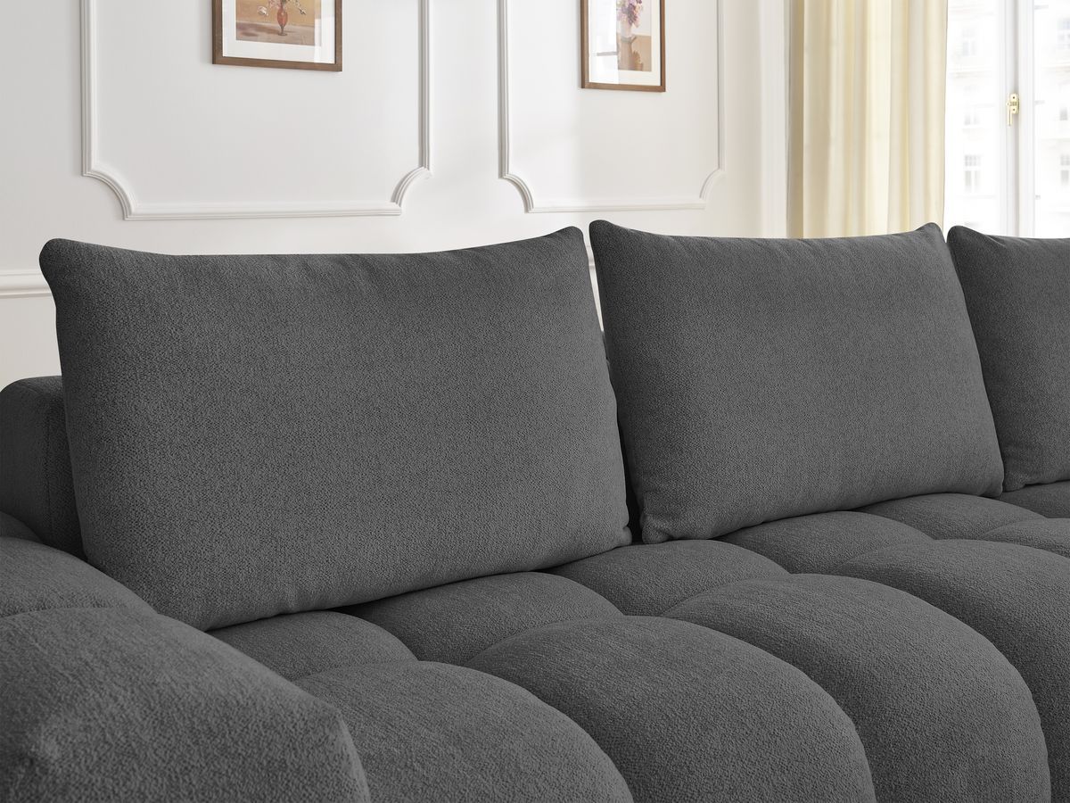 Bobochic Everest Ecksofa mit Schlaffunktion und Pouf, 4 Kissen Melange-Stoff Dunkelgrau Ecke rechts