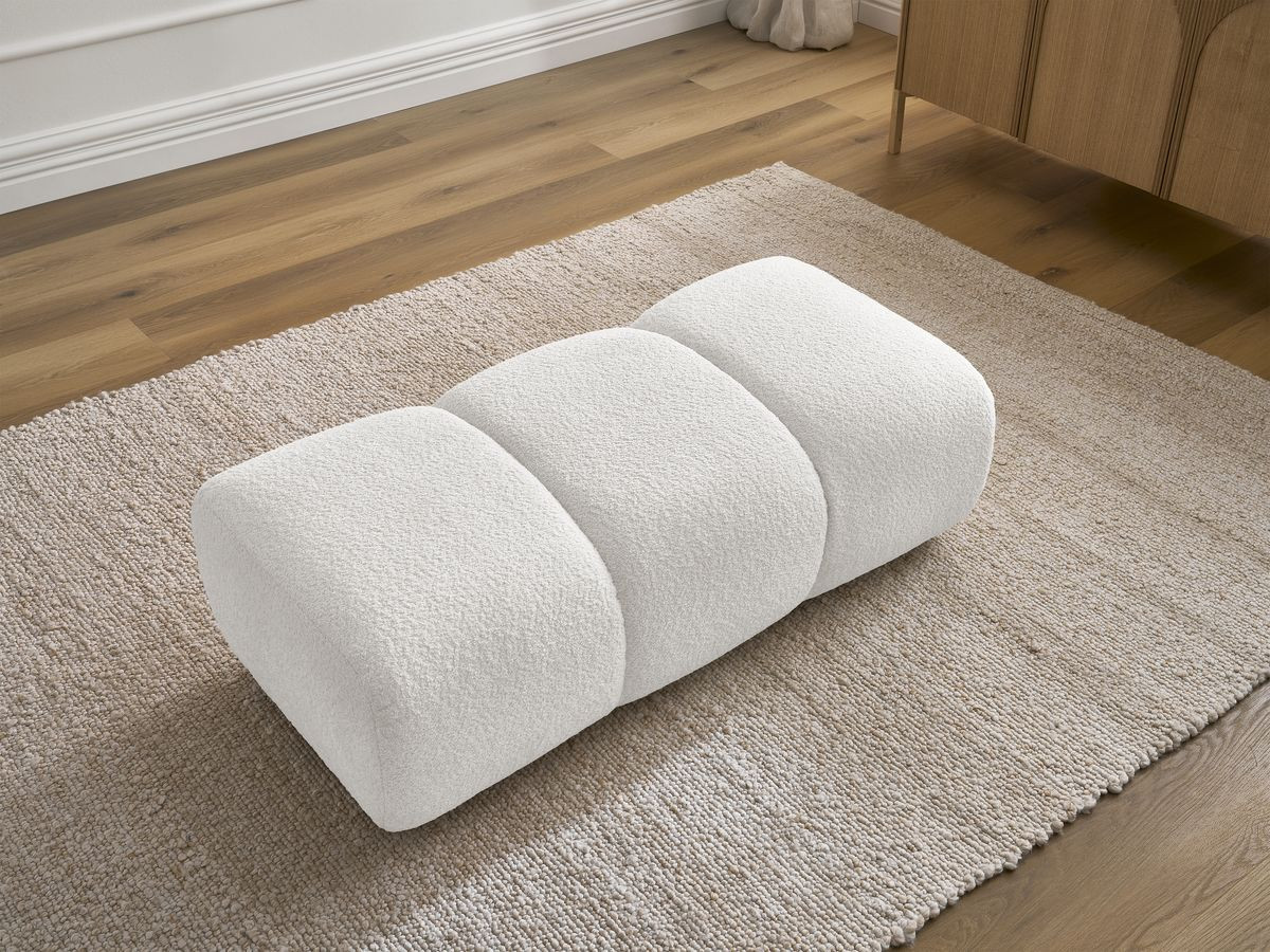 Bobochic Pamira Pouf Bouclé-Stoff Weiß
