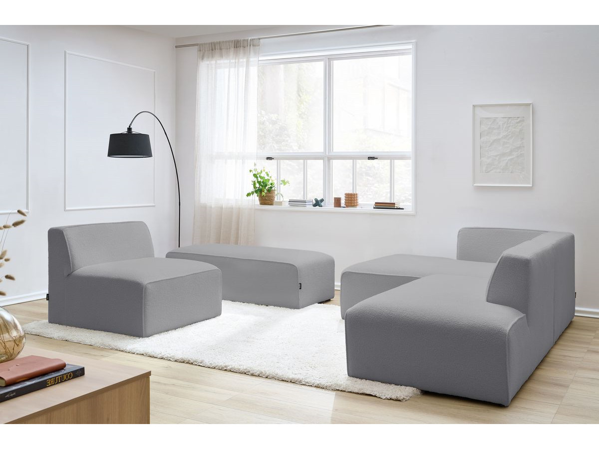Bobochic Megeve Ecksofa mit Pouf Bouclé-Stoff Hellgrau Ecke links