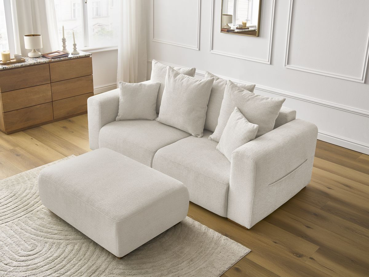 Bobochic Sidonie Sofa 3-Sitzer mit Pouf Melange-Stoff Beige