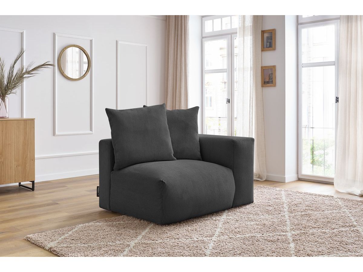 Bobochic Voltaire Sofamodul 1-Sitzer 130 × 100 cm Cordsamt Dunkelgrau Ecke rechts