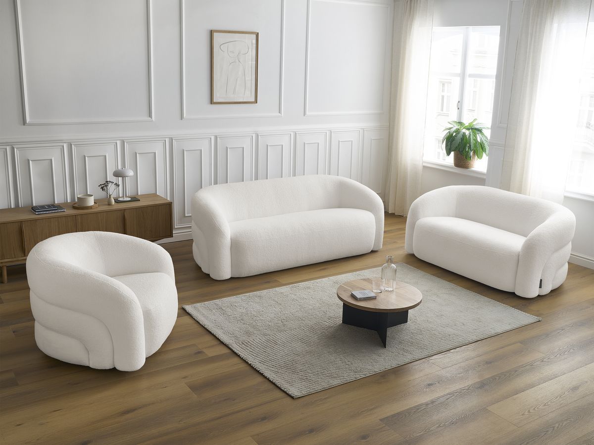Bobochic Elina Sofa 6-Sitzer Bouclé-Stoff Weiß