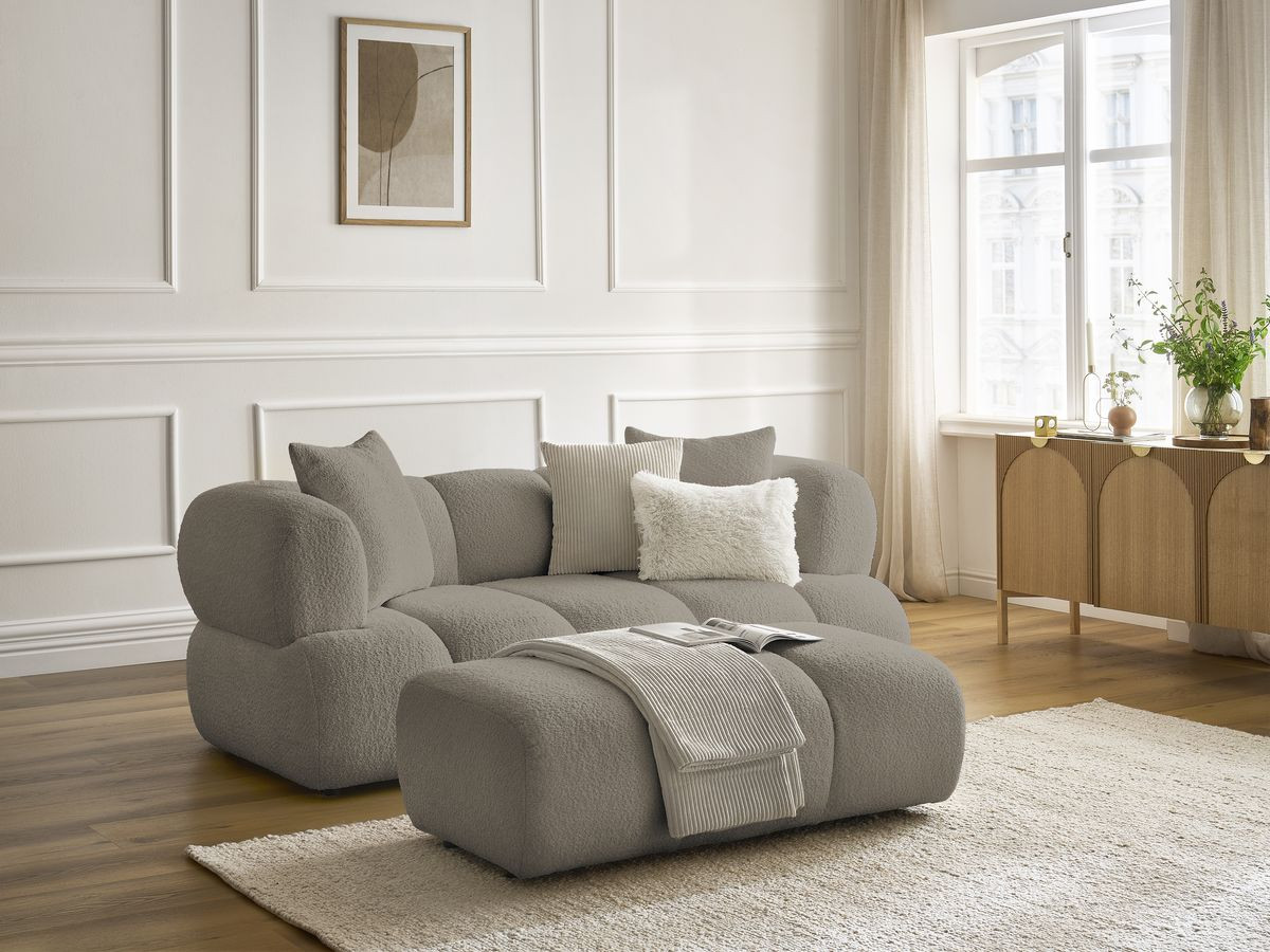 Bobochic Pamira Sofa 2-Sitzer mit Pouf Bouclé-Stoff Taupe