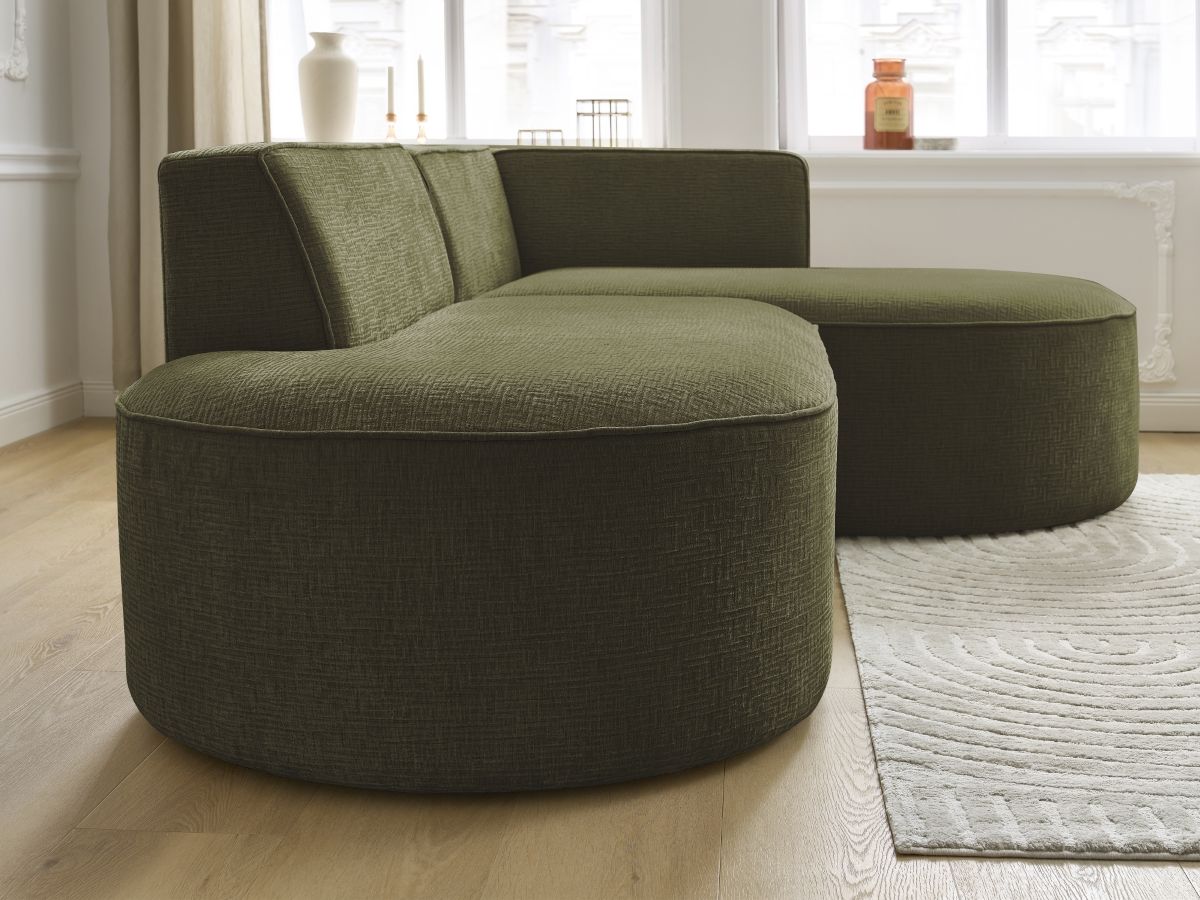 Bobochic Rousseau Ecksofa Strukturstoff Grün Ecke rechts