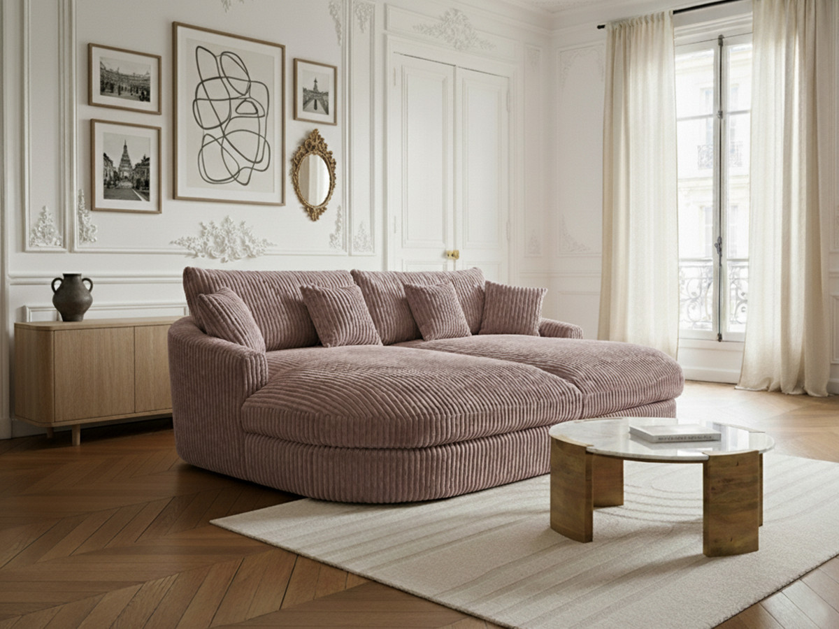Bobochic Belem Sofa 3-Sitzer Breitcord weich Rosa