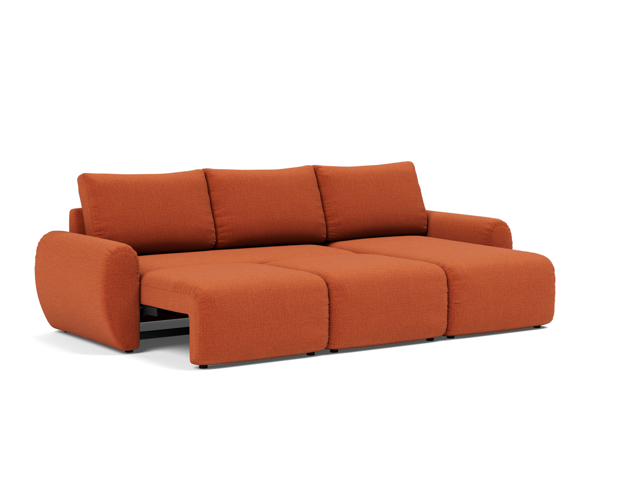 Schlafsofa Norum mit Chaiselongue und Curve-Armlehnen Chenille Esina 412-Rust-Orange