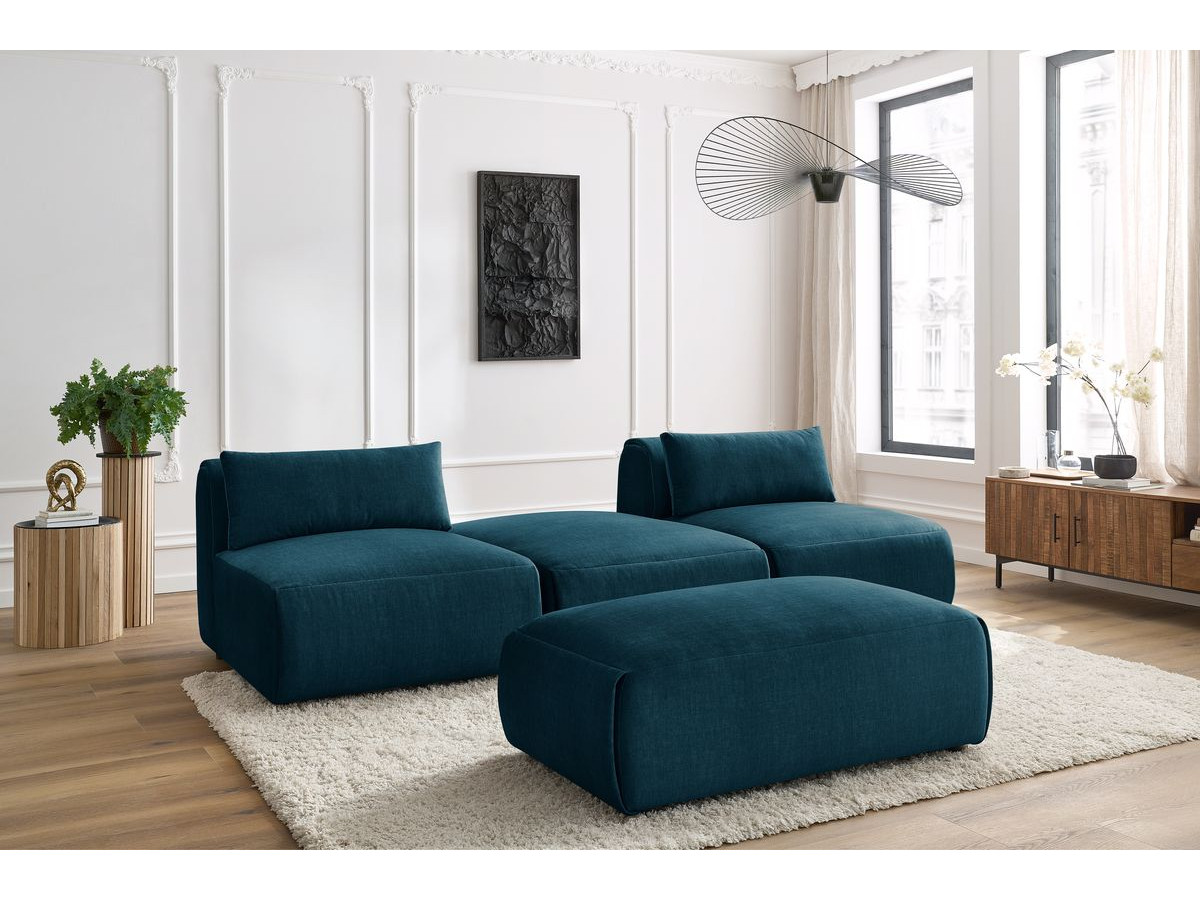 Bobochic Jeanne Sofa 4-Sitzer mit Pouf Samt Dunkelblau