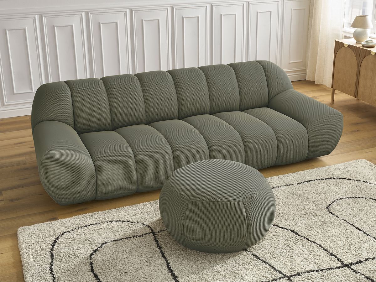 Bobochic Hayden Sofa 4-Sitzer mit Pouf Mesh-Stoff Grün