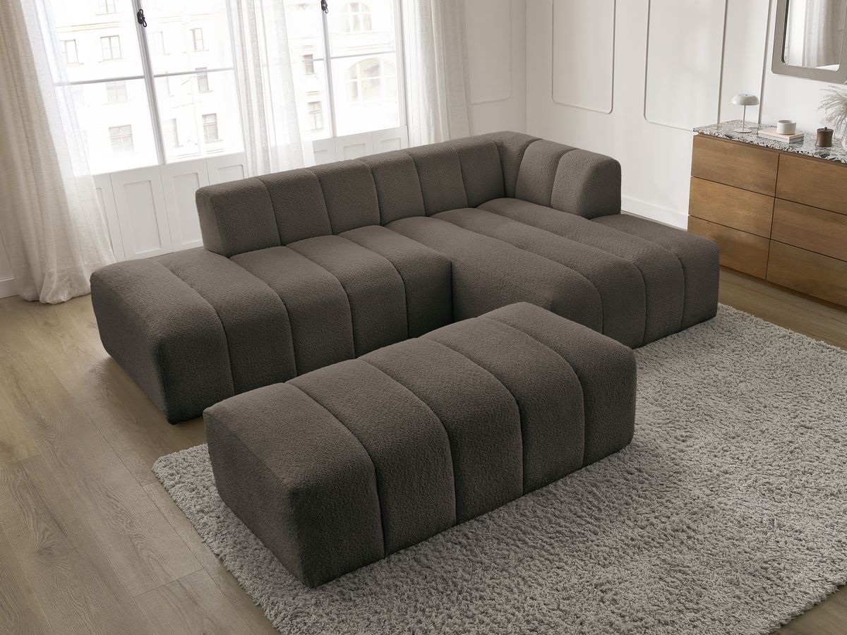 Bobochic Annecy Ecksofa mit Pouf Bouclé-Stoff Braun Ecke rechts