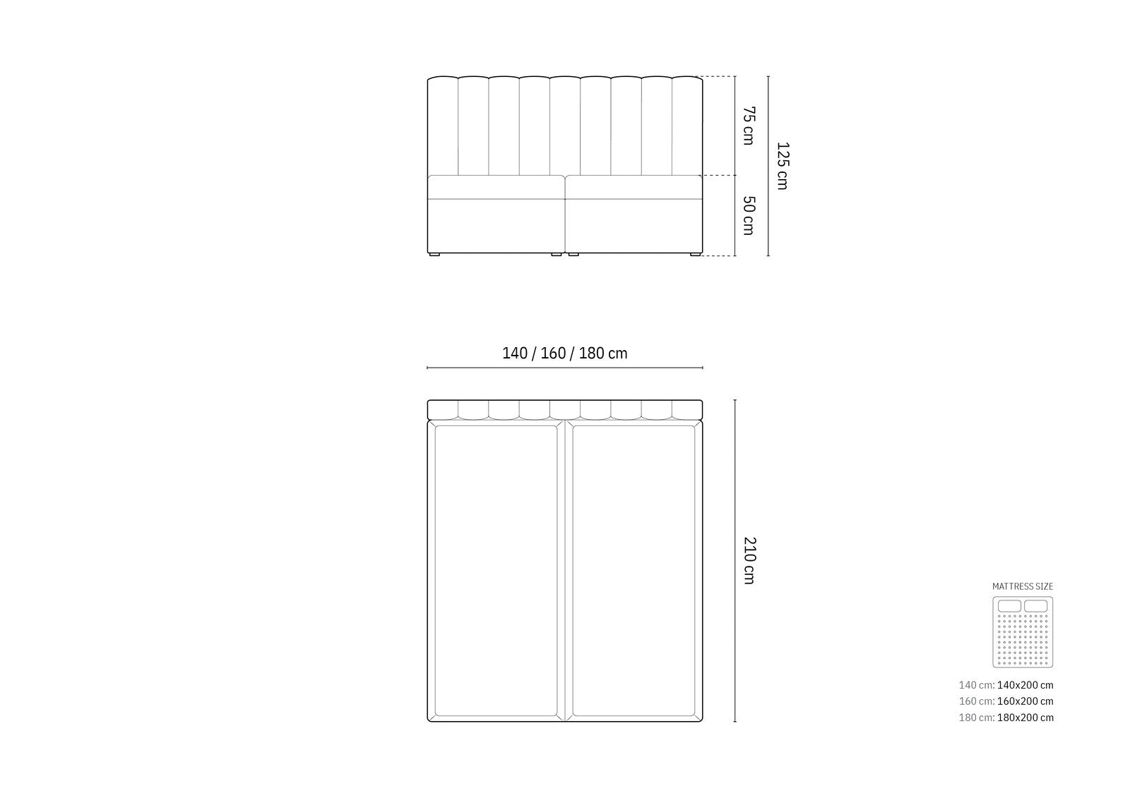 Micadoni Boxspringbett Kelp Samt Grau 140x200