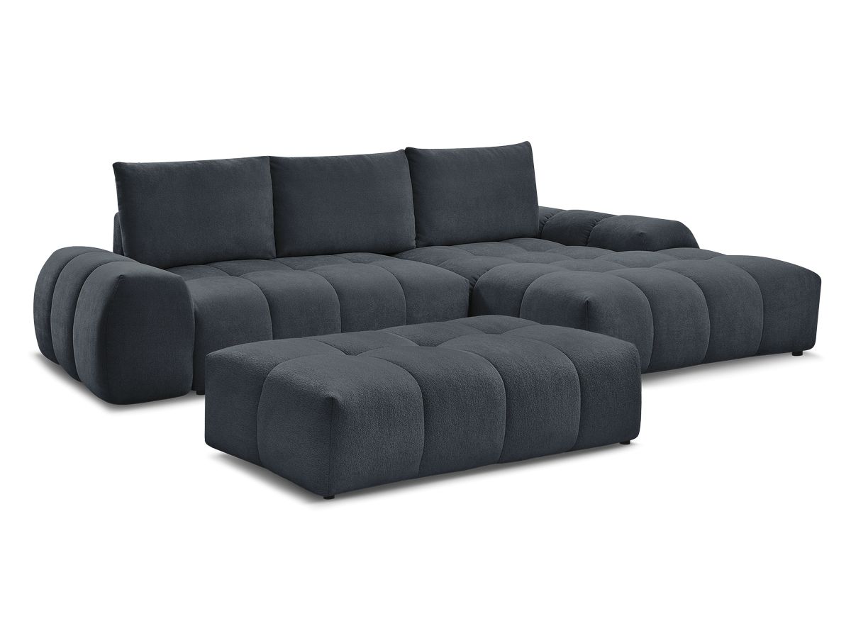 Bobochic Everest Ecksofa mit Schlaffunktion und Bettkasten und Pouf 318 × 180 cm, 3 Kissen Strukturstoff Blau Ecke rechts