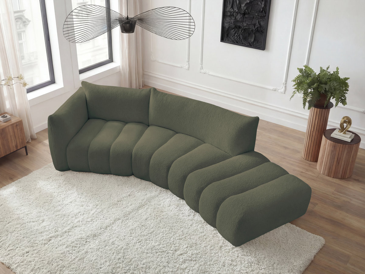 Bobochic Azra Ecksofa 325 × 112 cm Bouclé-Stoff Grün Ecke links