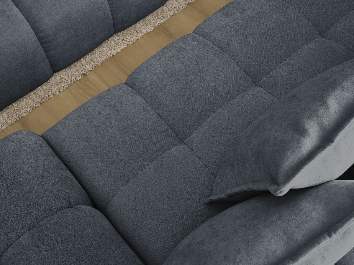 Bobochic Everest Ecksofa mit Schlaffunktion und Bettkasten 318 × 180 cm, 7 Kissen Strukturstoff Dunkelblau Ecke links