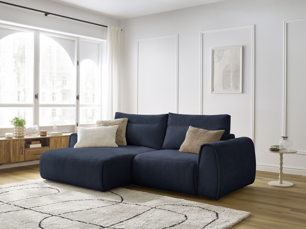 Bobochic Aden Ecksofa 246 × 152 cm Stoff Dunkelblau Ecke links