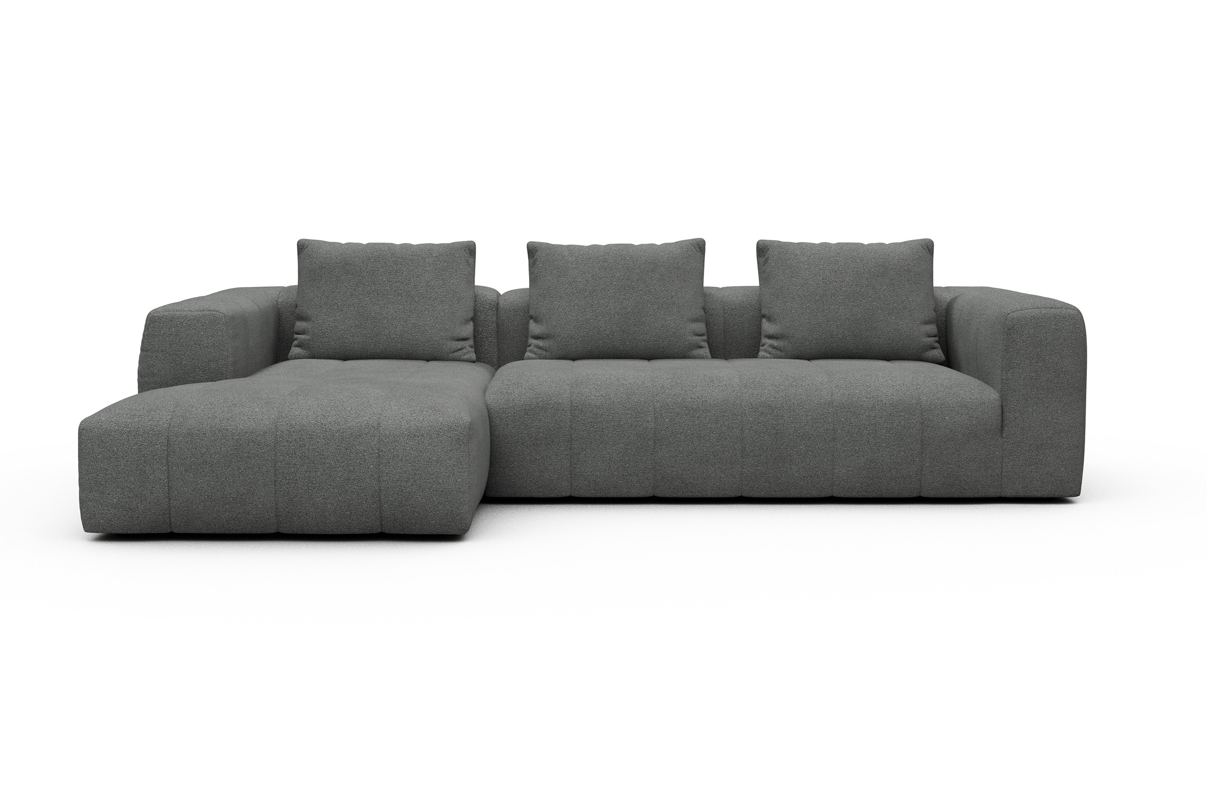 Ecksofa Hugo 2,5-Sitzer Armlehne rechts mit Chaiselongue Boucle-Ash-Grey